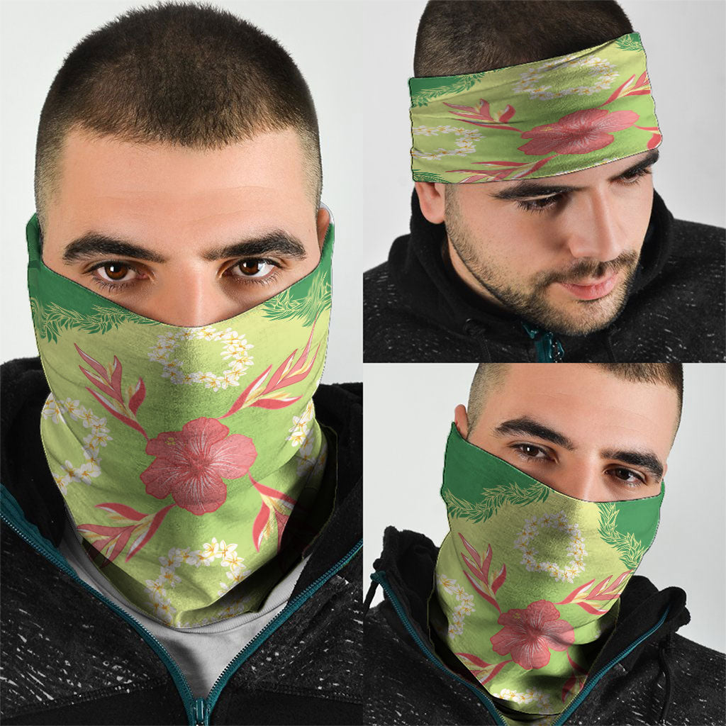Hawaii Quilt Inspired Collection Aloha Flowers Neck Gaiter Plumeria - Ti Leaf Lei