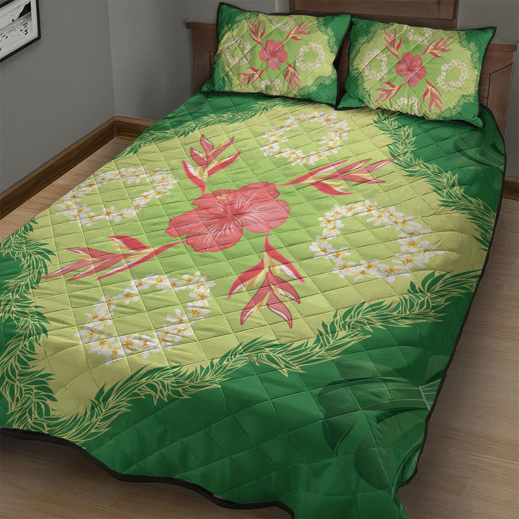 Hawaii Quilt Inspired Collection Aloha Flowers Quilt Bed Set Plumeria - Ti Leaf Lei