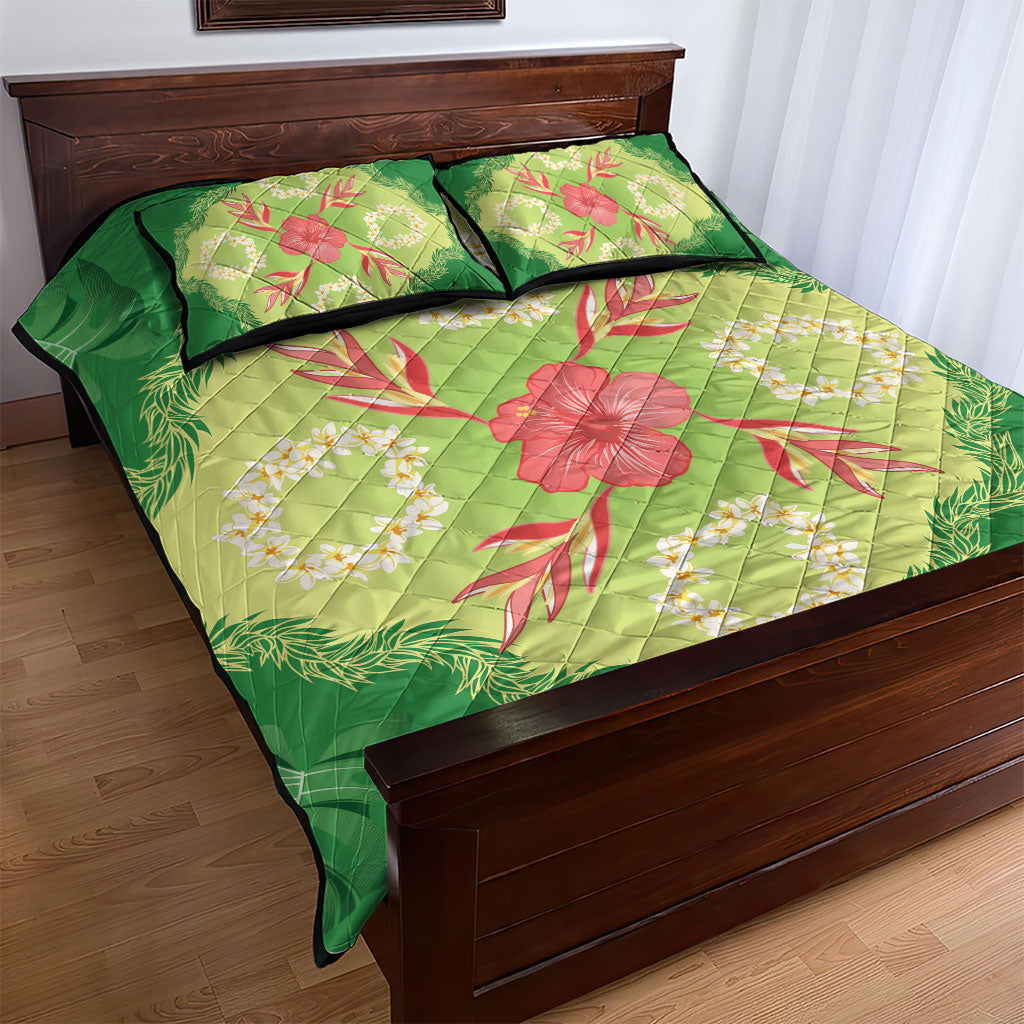 Hawaii Quilt Inspired Collection Aloha Flowers Quilt Bed Set Plumeria - Ti Leaf Lei