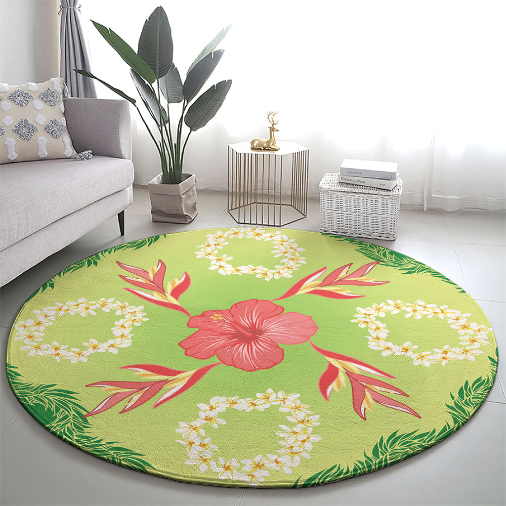 Hawaii Quilt Inspired Collection Aloha Flowers Round Carpet Plumeria - Ti Leaf Lei