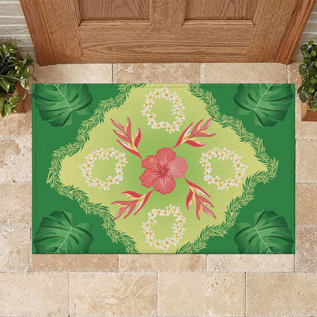 Hawaii Quilt Inspired Collection Aloha Flowers Rubber Doormat Plumeria - Ti Leaf Lei