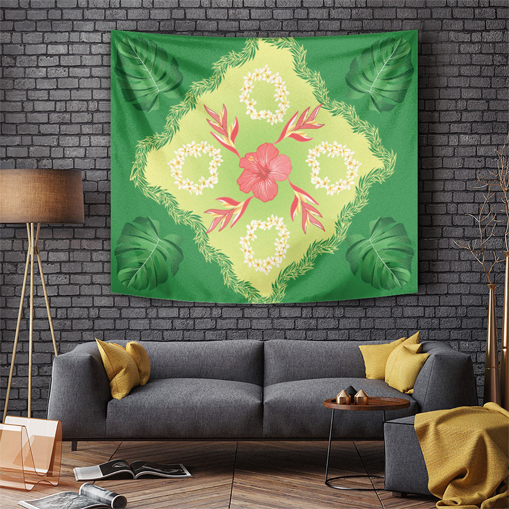 Hawaii Quilt Inspired Collection Aloha Flowers Tapestry Plumeria - Ti Leaf Lei