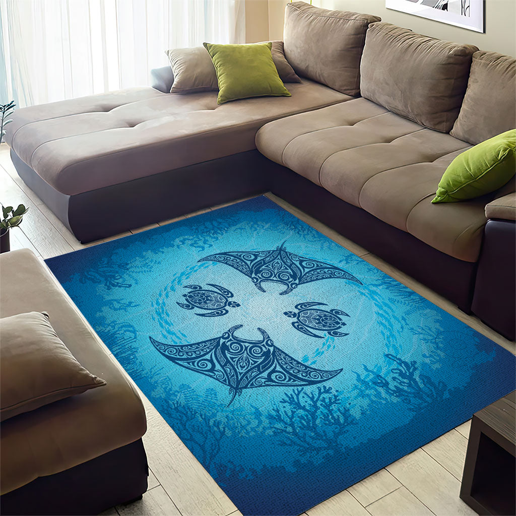 Hawaii Quilt Inspired Collection Aloha Sea Area Rug Manta Ray and Turtles
