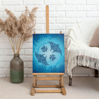 Hawaii Quilt Inspired Collection Aloha Sea Canvas Wall Art Manta Ray and Turtles