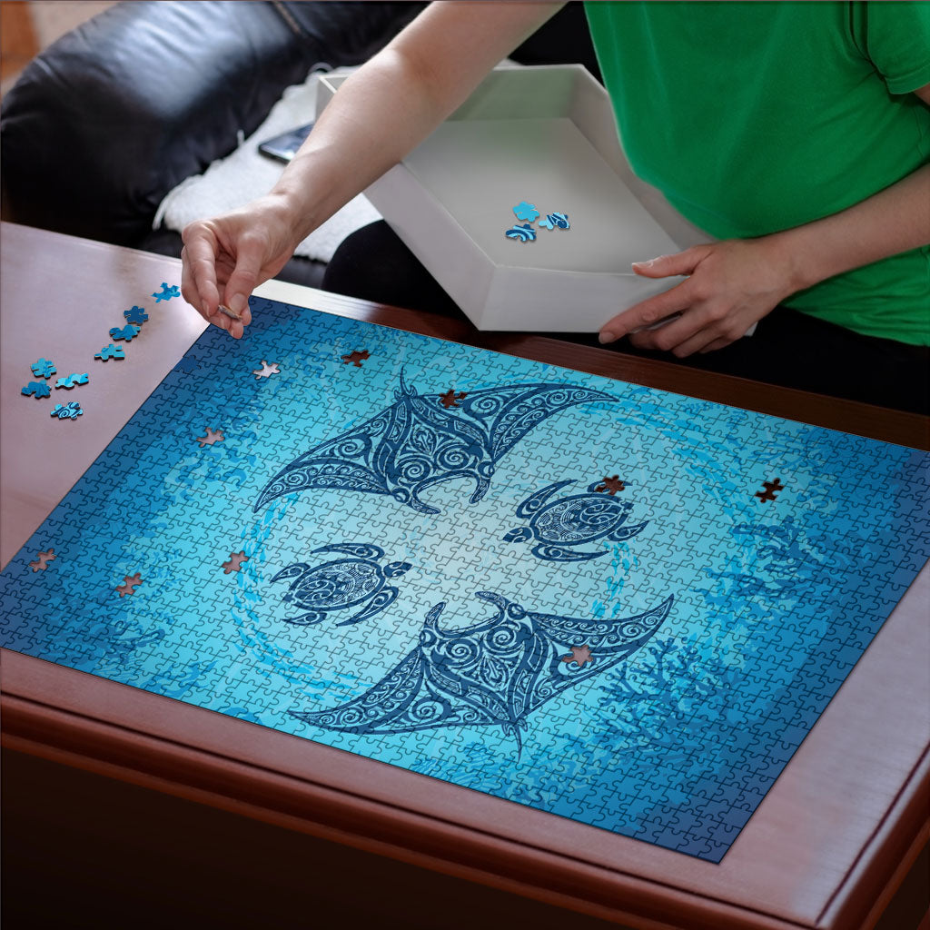 Hawaii Quilt Inspired Collection Aloha Sea Puzzle Manta Ray and Turtles