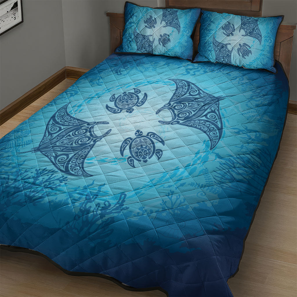 Hawaii Quilt Inspired Collection Aloha Sea Quilt Bed Set Manta Ray and Turtles