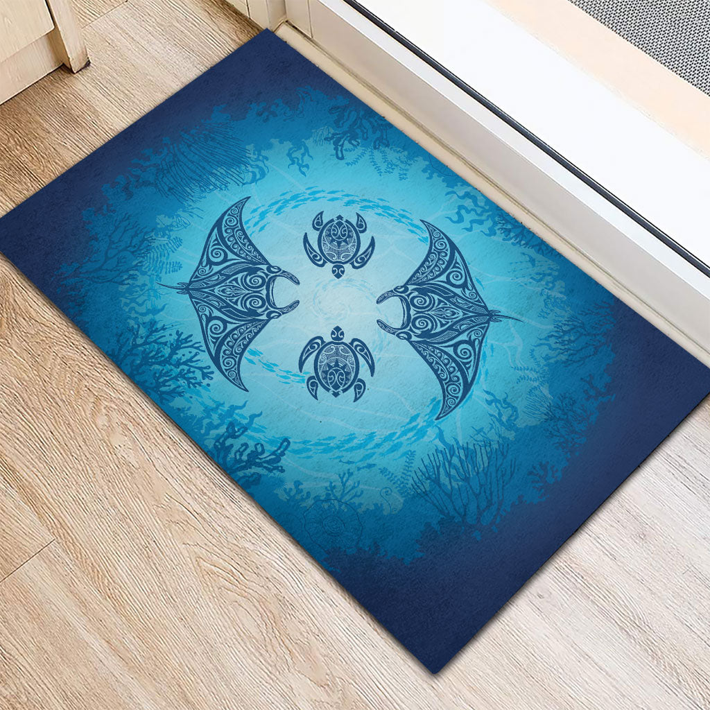 Hawaii Quilt Inspired Collection Aloha Sea Rubber Doormat Manta Ray and Turtles