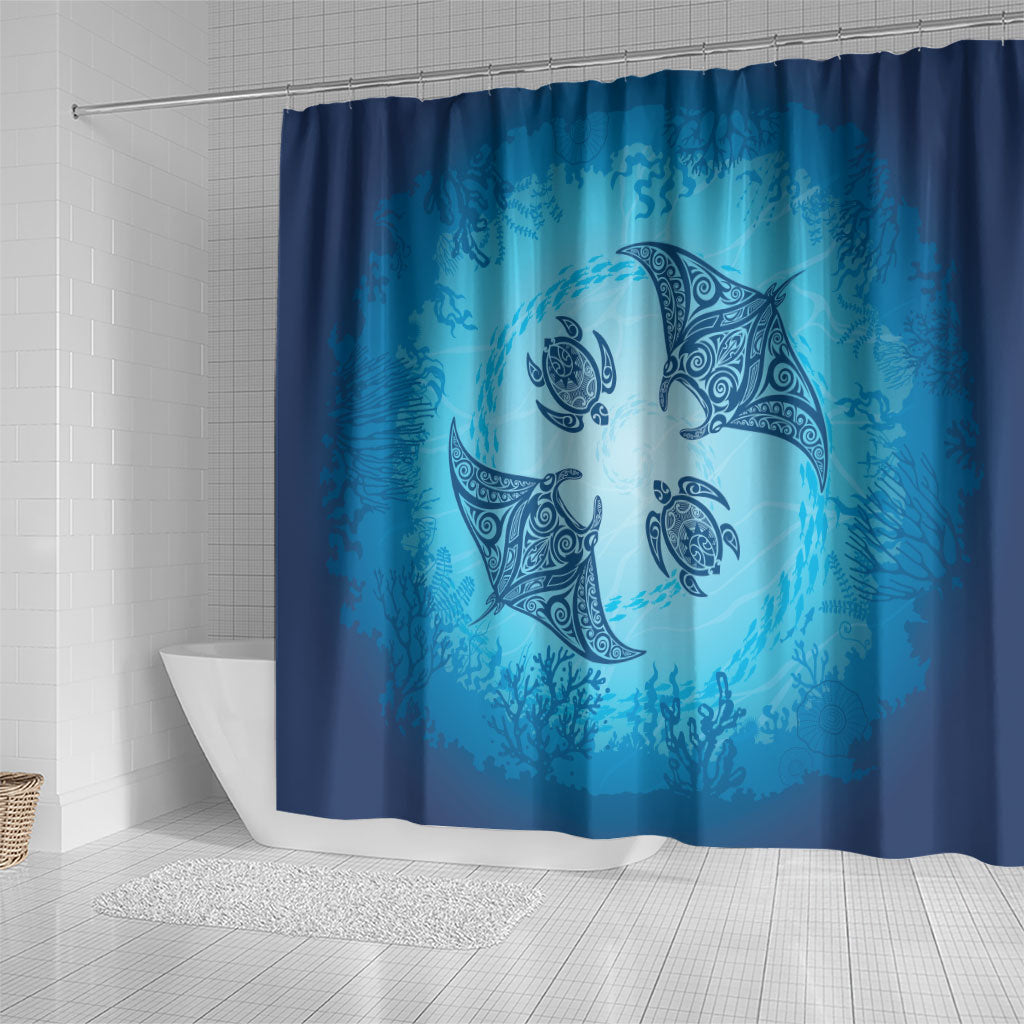 Hawaii Quilt Inspired Collection Aloha Sea Shower Curtain Manta Ray and Turtles