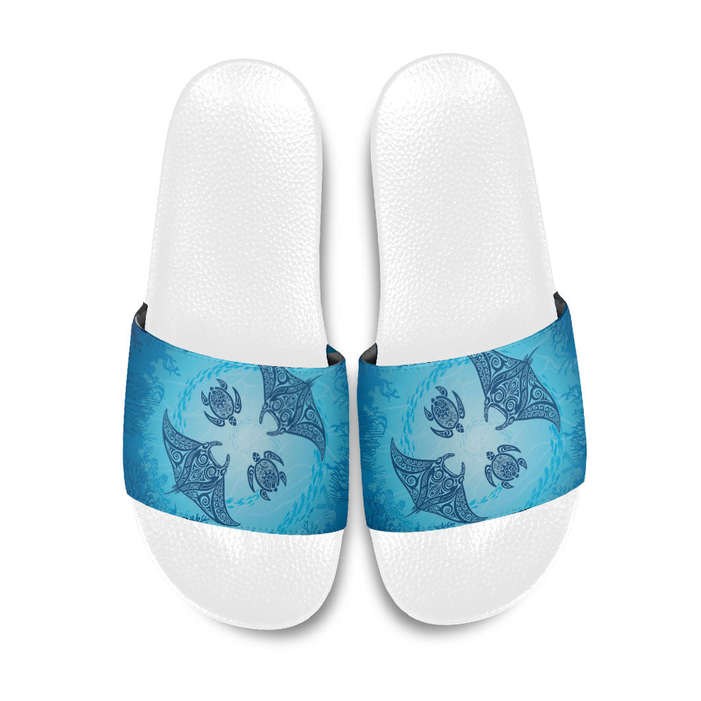 Hawaii Quilt Inspired Collection Aloha Sea Slide Sandals Manta Ray and Turtles