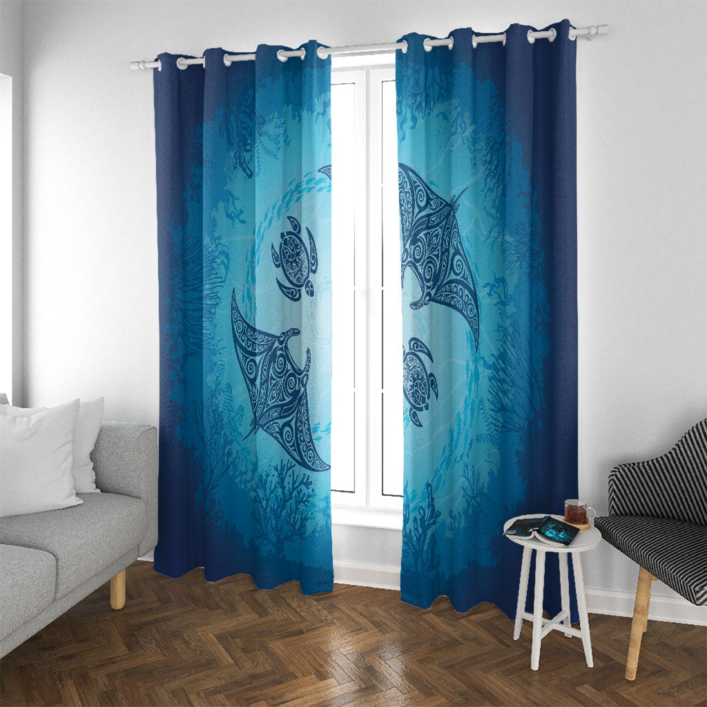 Hawaii Quilt Inspired Collection Aloha Sea Window Curtain Manta Ray and Turtles
