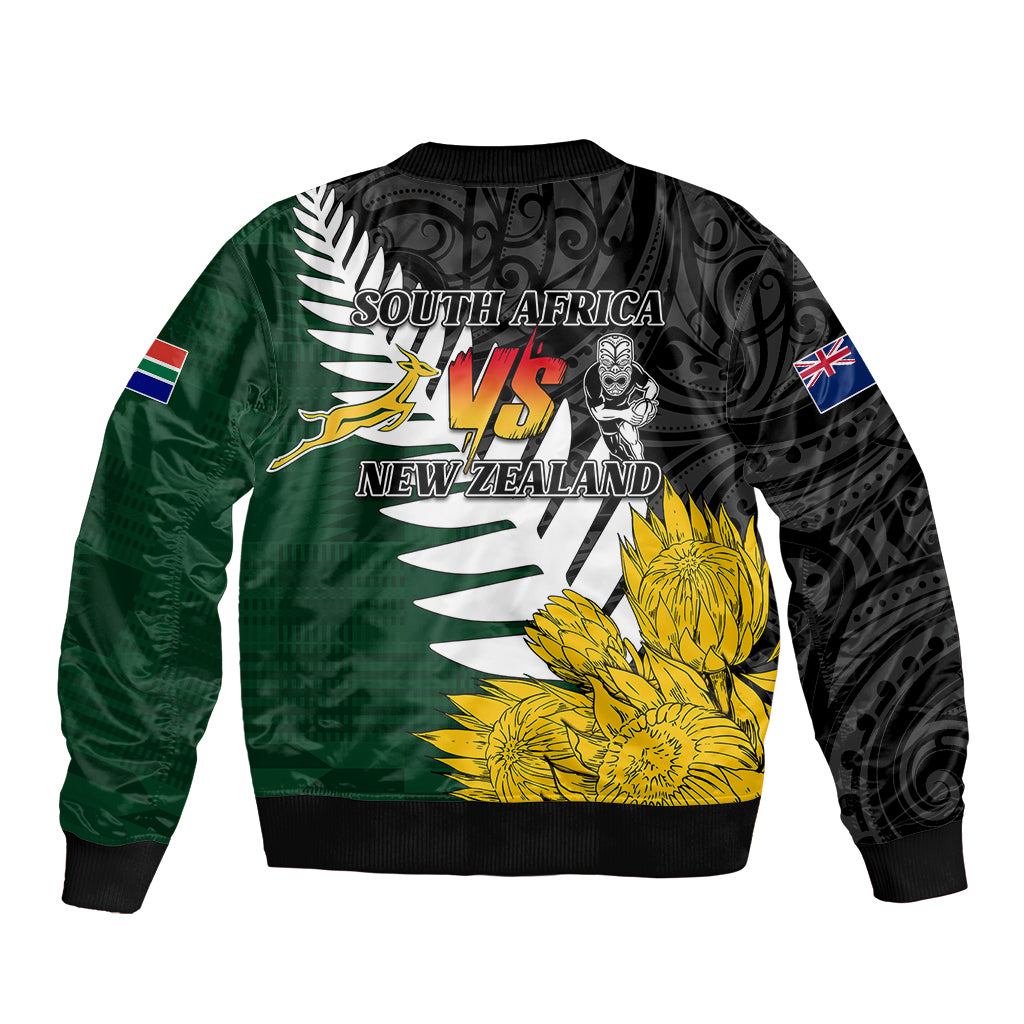 Personalised New Zealand Vs South Africa Rugby Sleeve Zip Bomber Jacket Rivals - Tribal Style LT7 - Polynesian Pride