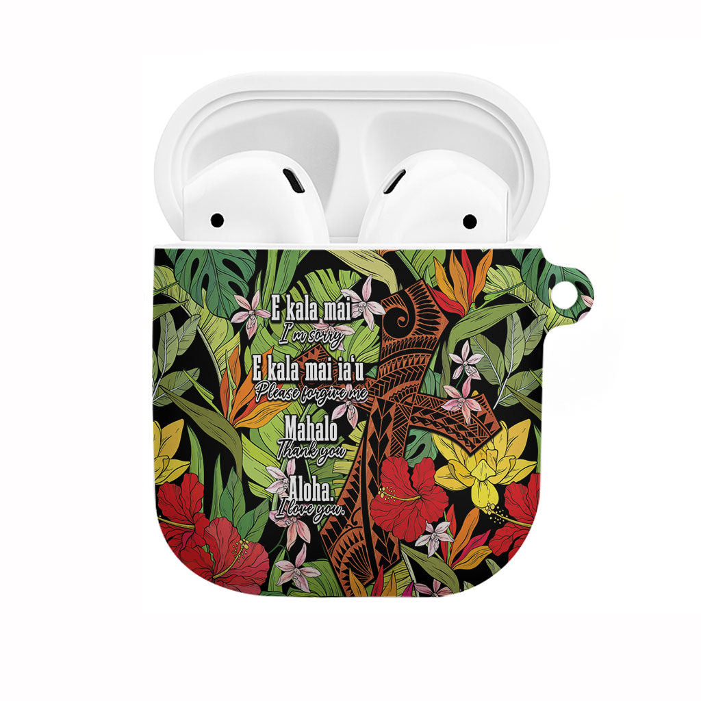 Mahalo Hawaii Ho'oponopono Pule AirPods Case Polynesian Pattern Cross LT7 Black - Polynesian Pride