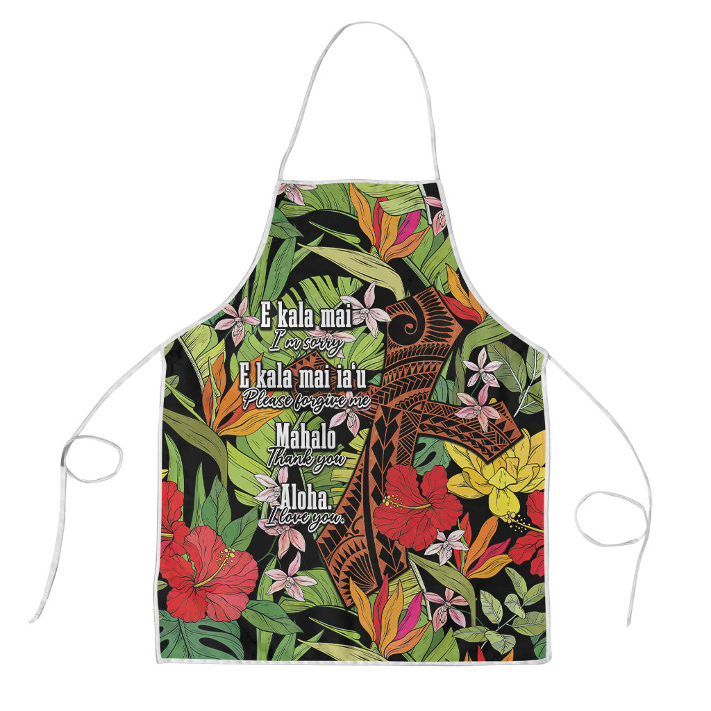 Mahalo Hawaii Ho'oponopono Pule Apron Polynesian Pattern Cross LT7 Black - Polynesian Pride