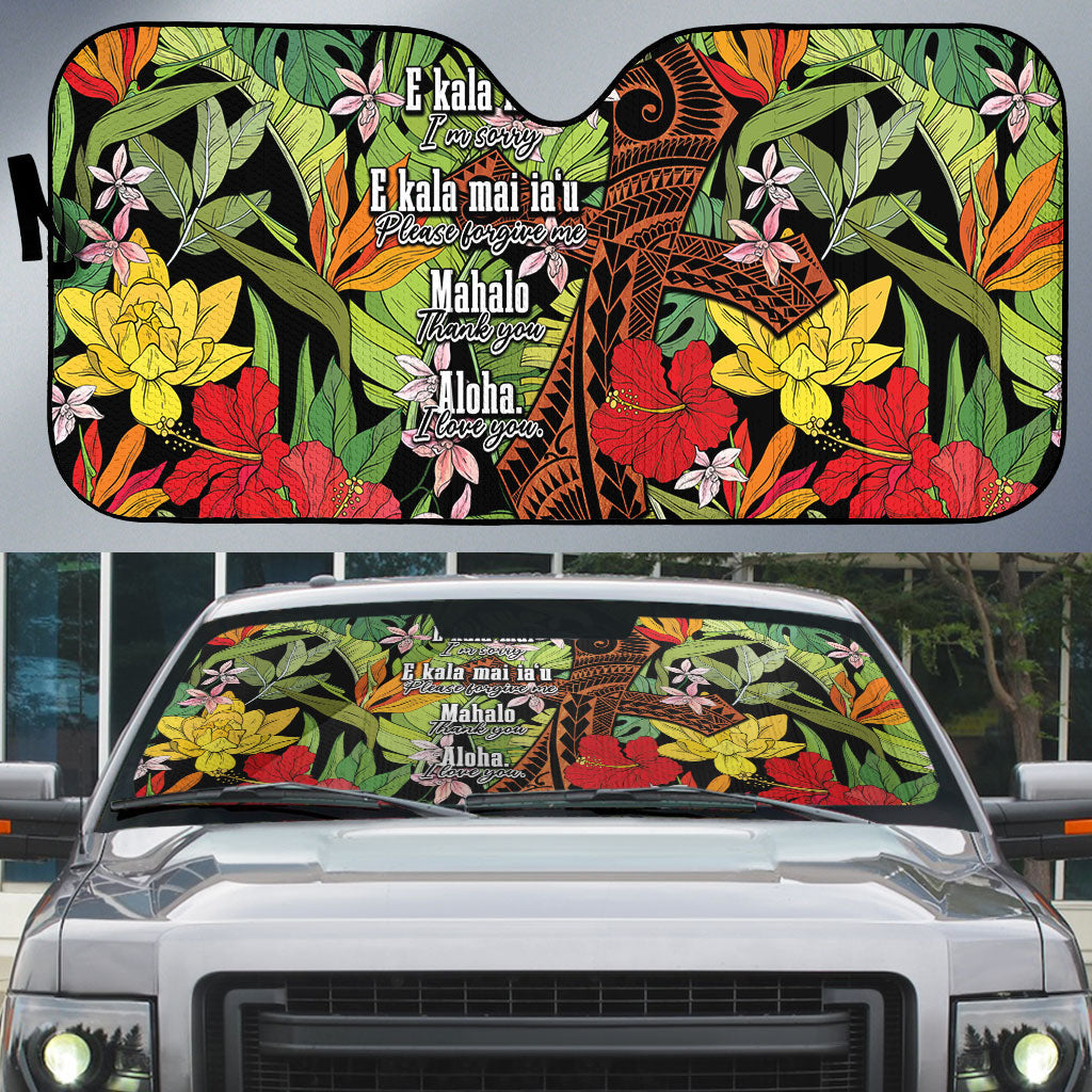 Mahalo Hawaii Ho'oponopono Pule Auto Sun Shade Polynesian Pattern Cross LT7 Black - Polynesian Pride