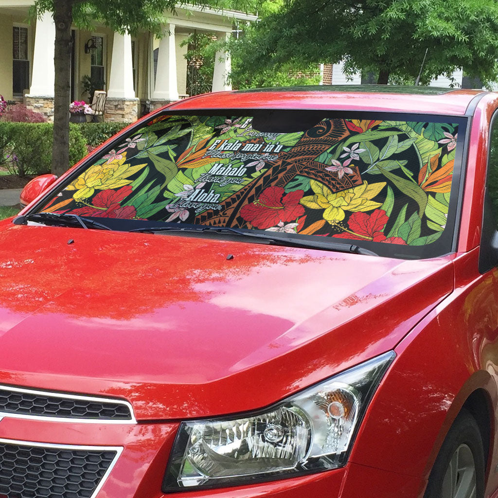 Mahalo Hawaii Ho'oponopono Pule Auto Sun Shade Polynesian Pattern Cross LT7 - Polynesian Pride
