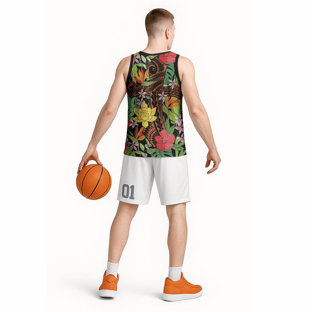 Mahalo Hawaii Ho'oponopono Pule Basketball Jersey Polynesian Pattern Cross LT7 - Polynesian Pride