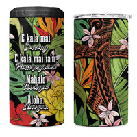 Mahalo Hawaii Ho'oponopono Pule 4 in 1 Can Cooler Tumbler Polynesian Pattern Cross LT7 One Size: 16 oz Black - Polynesian Pride