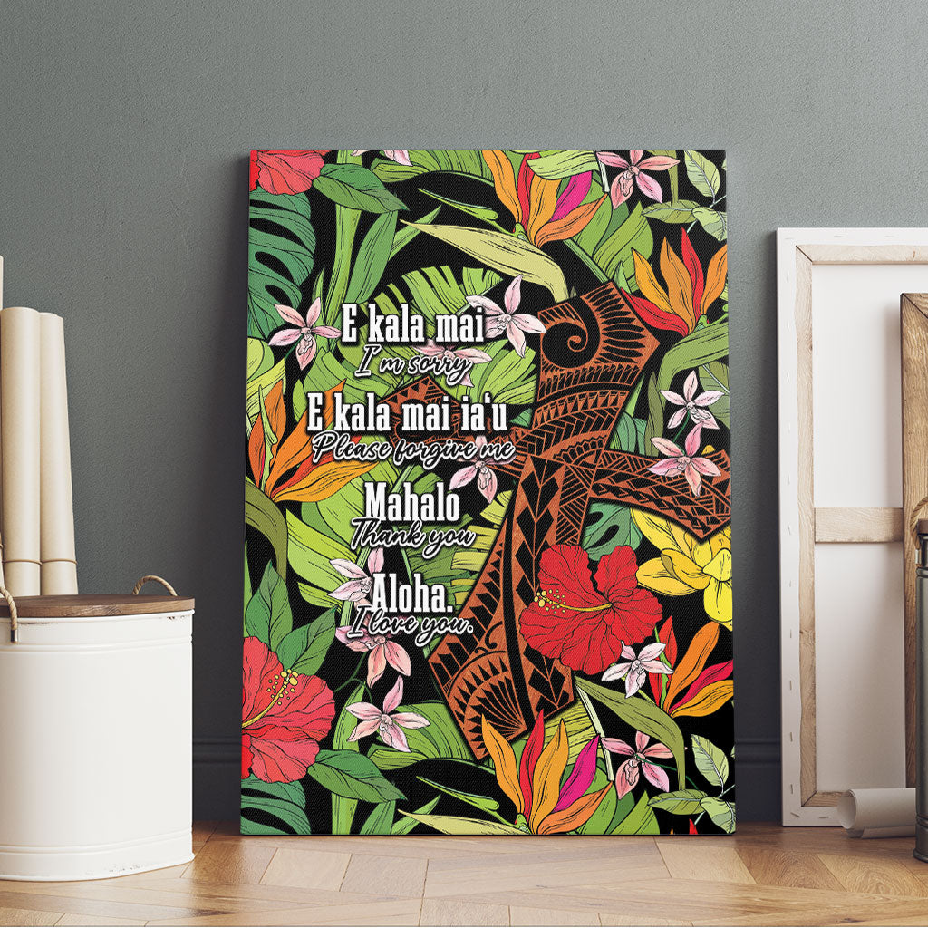 Mahalo Hawaii Ho'oponopono Pule Canvas Wall Art Polynesian Pattern Cross LT7 - Polynesian Pride