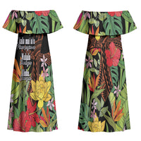Mahalo Hawaii Ho'oponopono Pule Couples Matching Off Shoulder Maxi Dress and Long Sleeve Button Shirt Polynesian Pattern Cross LT7 - Polynesian Pride