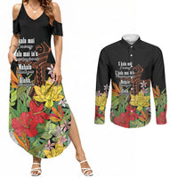 Mahalo Hawaii Ho'oponopono Pule Couples Matching Summer Maxi Dress and Long Sleeve Button Shirt Polynesian Pattern Cross LT7 Black - Polynesian Pride