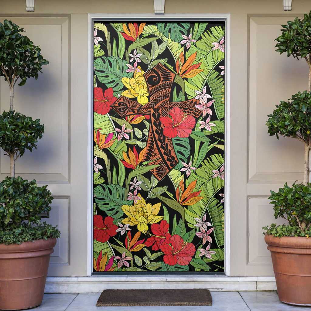 Mahalo Hawaii Ho'oponopono Pule Door Cover Polynesian Pattern Cross LT7 Black - Polynesian Pride