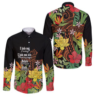 Mahalo Hawaii Ho'oponopono Pule Family Matching Off Shoulder Maxi Dress and Hawaiian Shirt Polynesian Pattern Cross LT7 Dad's Shirt - Long Sleeve Black - Polynesian Pride