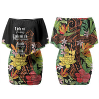 Mahalo Hawaii Ho'oponopono Pule Family Matching Off Shoulder Short Dress and Hawaiian Shirt Polynesian Pattern Cross LT7 Mom's Dress Black - Polynesian Pride