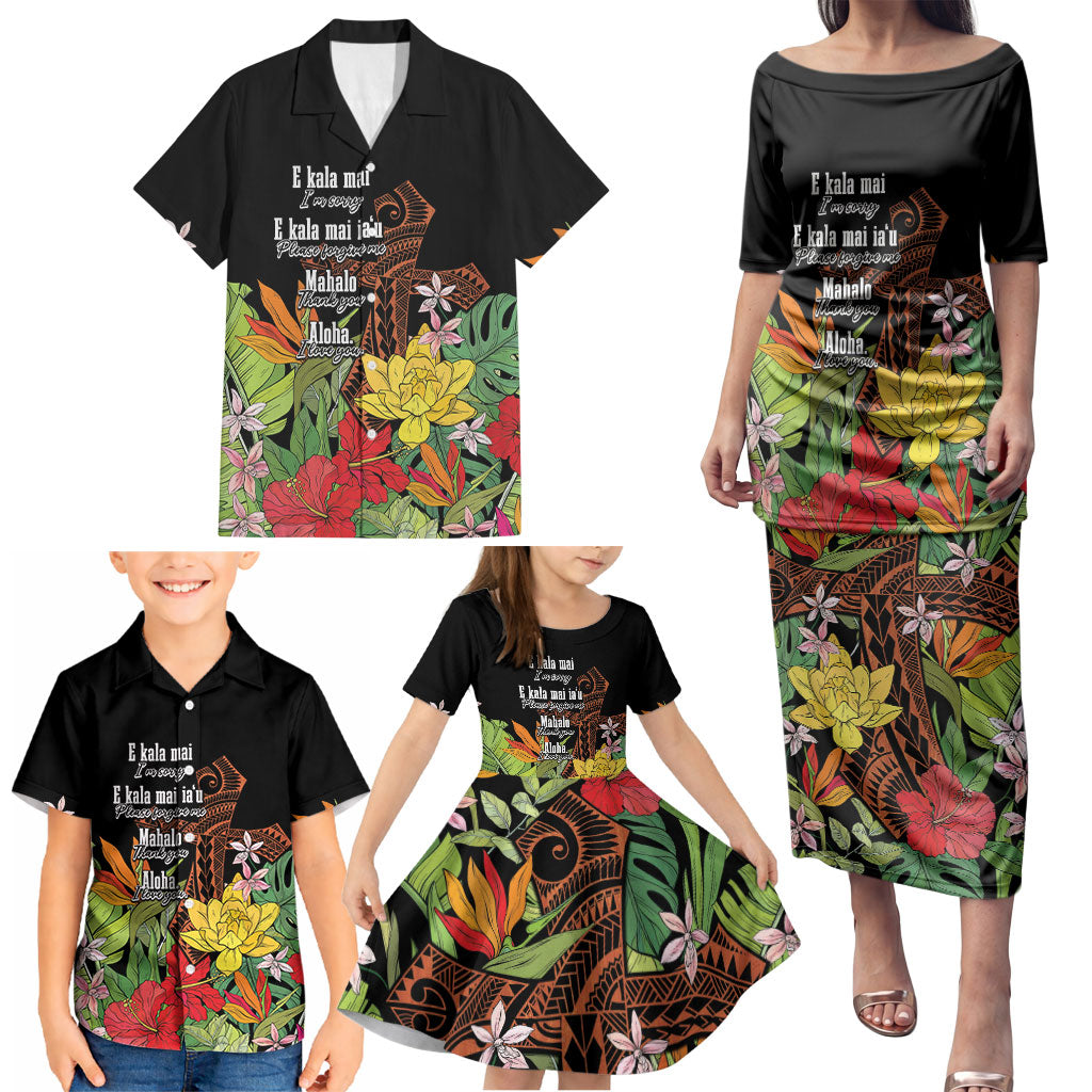 Mahalo Hawaii Ho'oponopono Pule Family Matching Puletasi and Hawaiian Shirt Polynesian Pattern Cross LT7 - Polynesian Pride