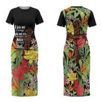 Mahalo Hawaii Ho'oponopono Pule Family Matching Short Sleeve Bodycon Dress and Hawaiian Shirt Polynesian Pattern Cross LT7 Mom's Dress Black - Polynesian Pride