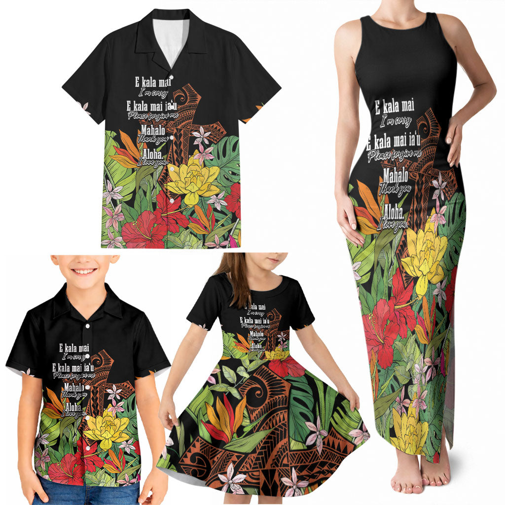 Mahalo Hawaii Ho'oponopono Pule Family Matching Tank Maxi Dress and Hawaiian Shirt Polynesian Pattern Cross LT7 - Polynesian Pride