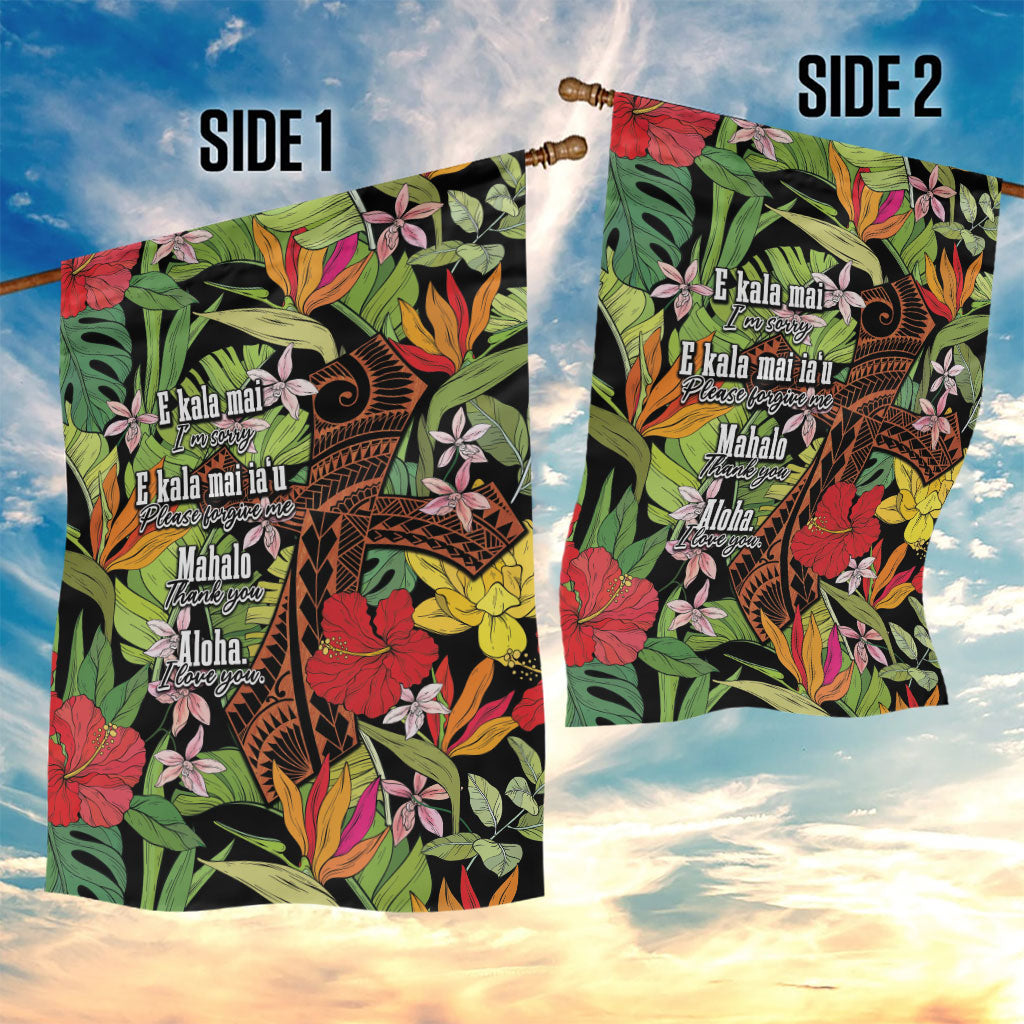 Mahalo Hawaii Ho'oponopono Pule Garden Flag Polynesian Pattern Cross LT7 - Polynesian Pride