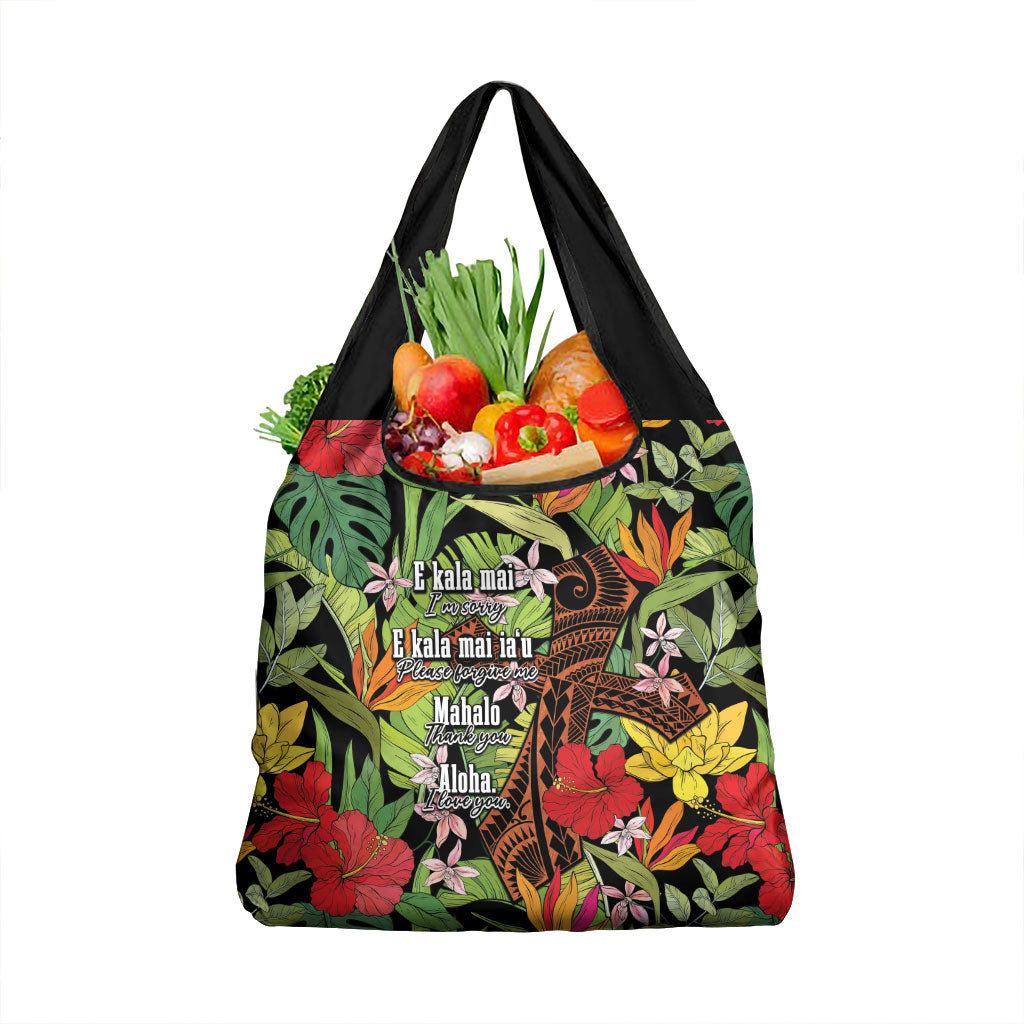 Mahalo Hawaii Ho'oponopono Pule Grocery Bag Polynesian Pattern Cross LT7 1-pack One Size Black - Polynesian Pride