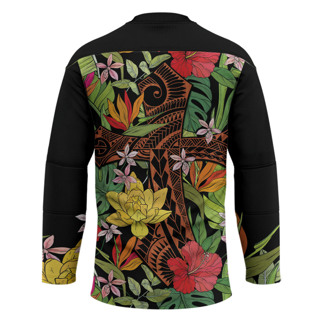 Mahalo Hawaii Ho'oponopono Pule Hockey Jersey Polynesian Pattern Cross