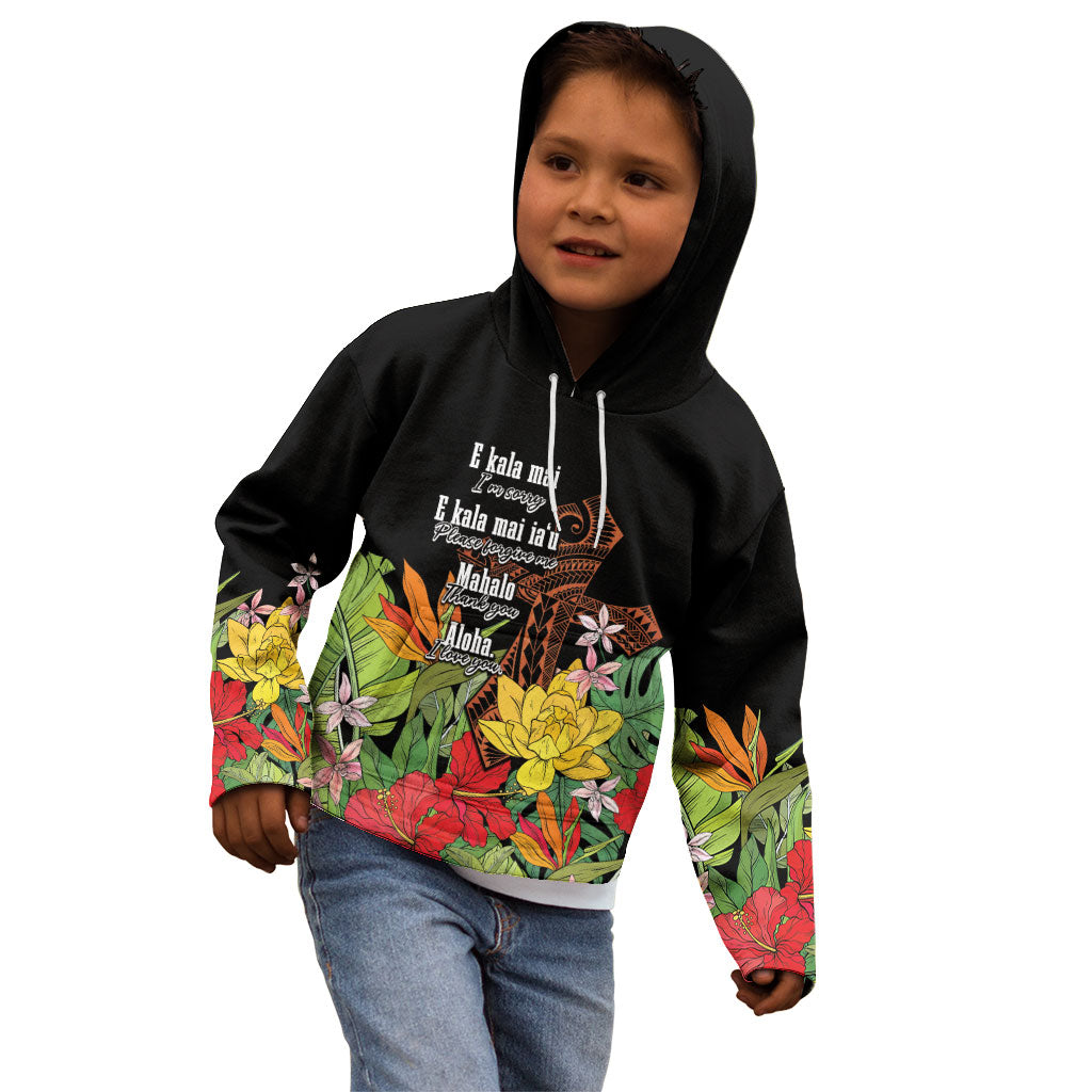 Mahalo Hawaii Ho'oponopono Pule Kid Hoodie Polynesian Pattern Cross LT7 - Polynesian Pride