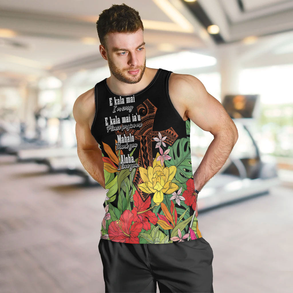 Mahalo Hawaii Ho'oponopono Pule Men Tank Top Polynesian Pattern Cross LT7 Black - Polynesian Pride