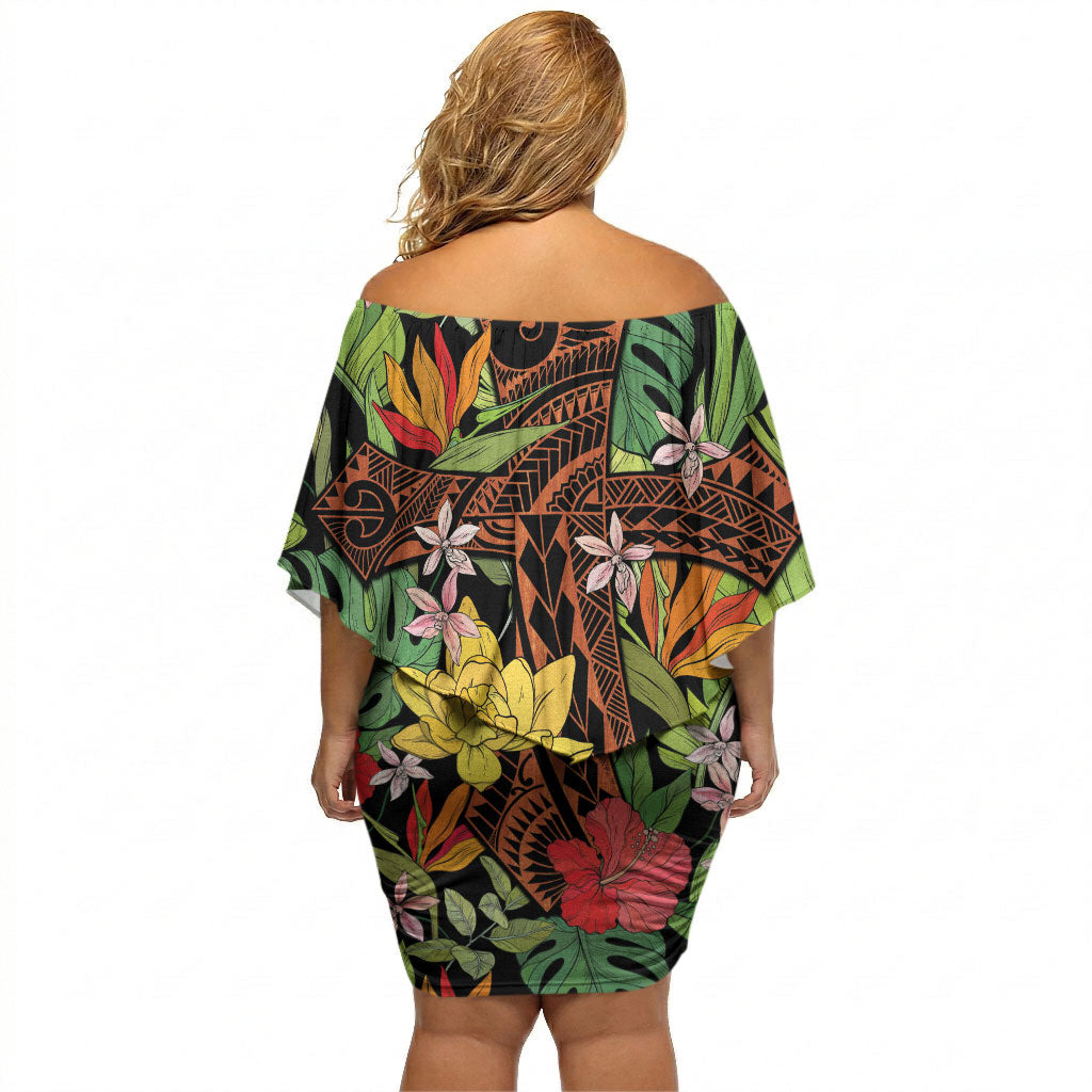Mahalo Hawaii Ho'oponopono Pule Off Shoulder Short Dress Polynesian Pattern Cross LT7 - Polynesian Pride