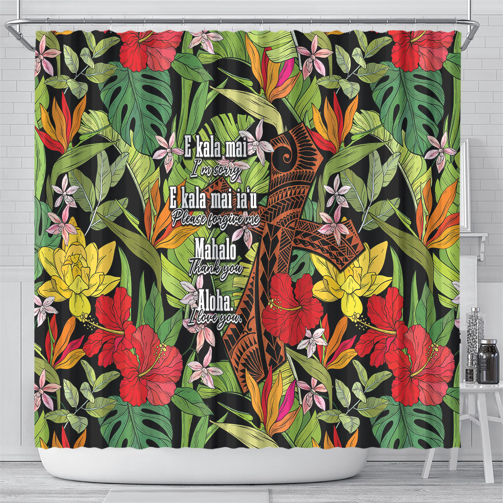 Mahalo Hawaii Ho'oponopono Pule Shower Curtain Polynesian Pattern Cross LT7 - Polynesian Pride