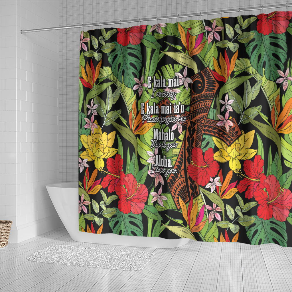 Mahalo Hawaii Ho'oponopono Pule Shower Curtain Polynesian Pattern Cross LT7 - Polynesian Pride