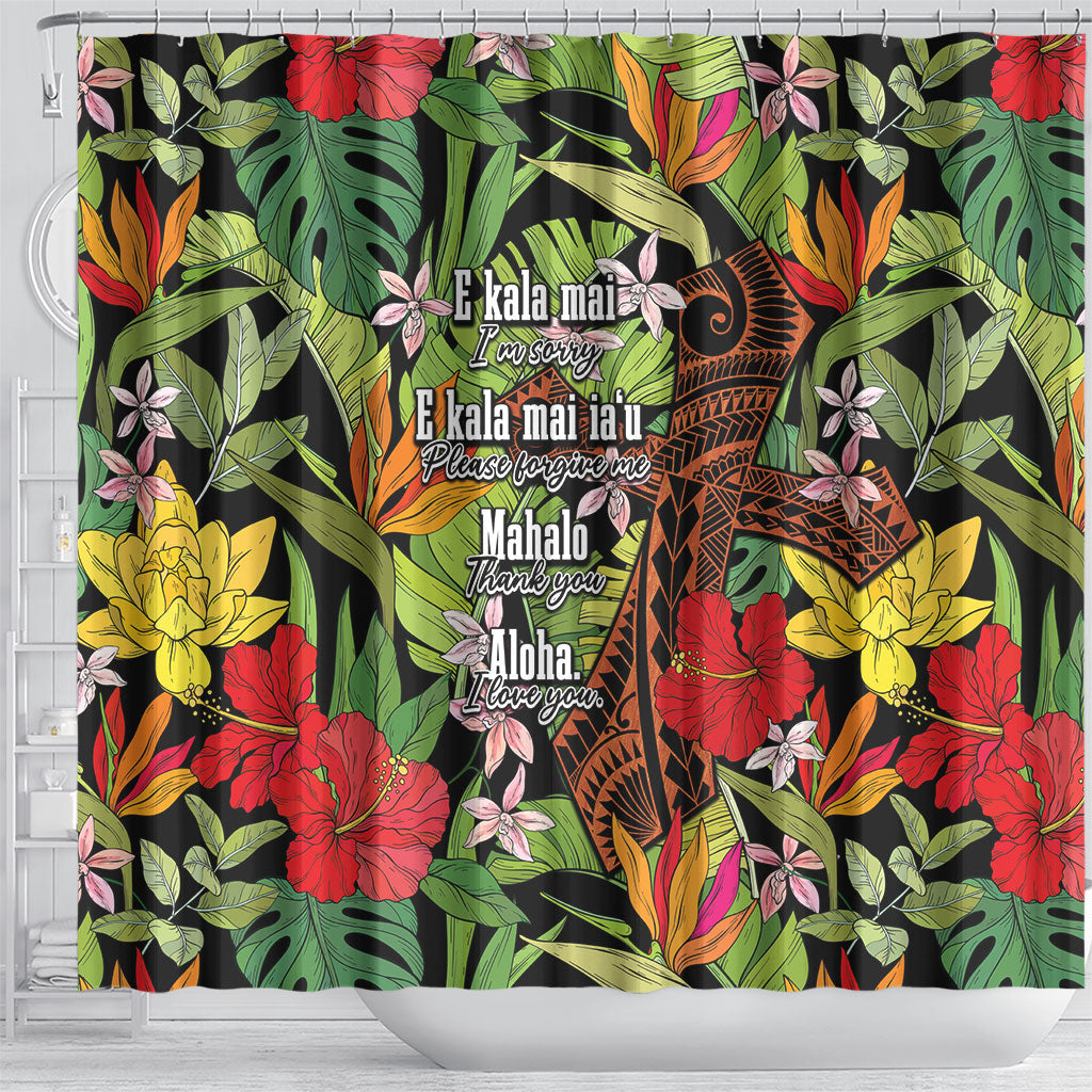 Mahalo Hawaii Ho'oponopono Pule Shower Curtain Polynesian Pattern Cross LT7 - Polynesian Pride