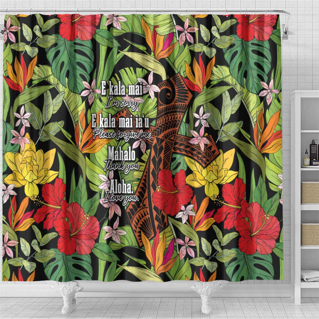 Mahalo Hawaii Ho'oponopono Pule Shower Curtain Polynesian Pattern Cross LT7 - Polynesian Pride