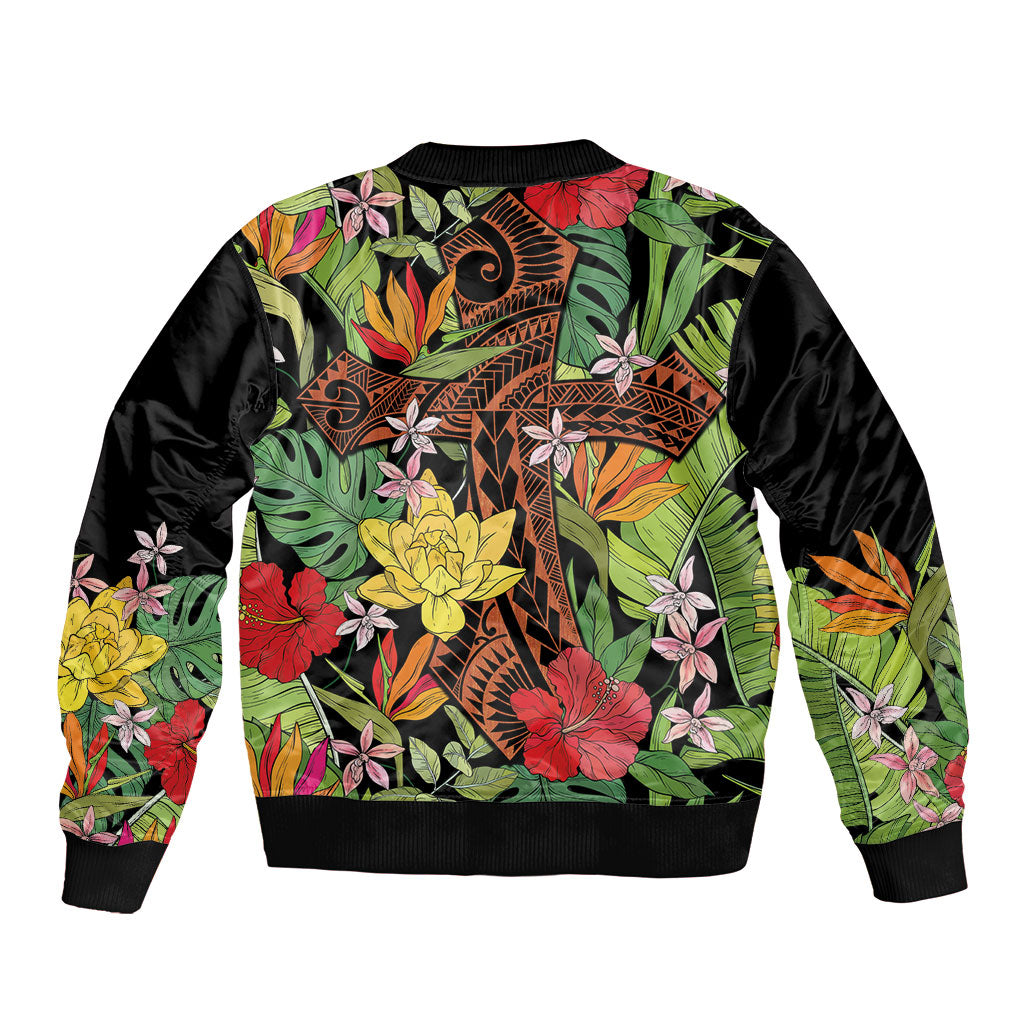 Mahalo Hawaii Ho'oponopono Pule Sleeve Zip Bomber Jacket Polynesian Pattern Cross LT7 - Polynesian Pride