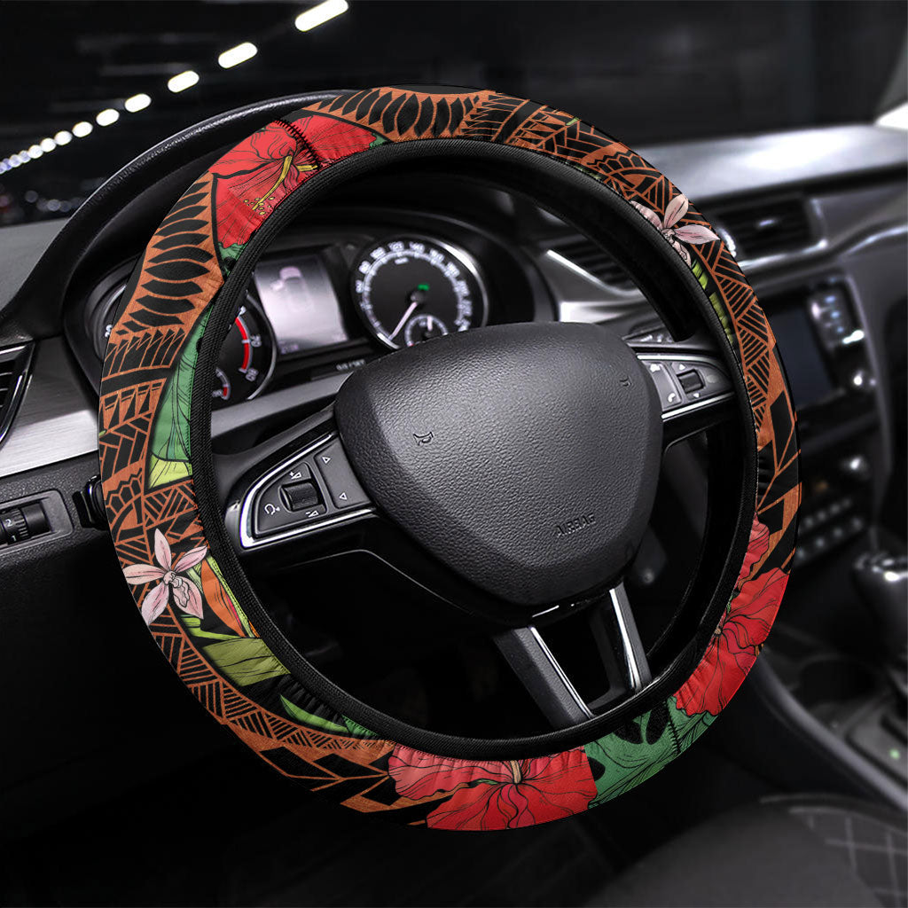 Mahalo Hawaii Ho'oponopono Pule Steering Wheel Cover Polynesian Pattern Cross LT7 Universal Fit Black - Polynesian Pride