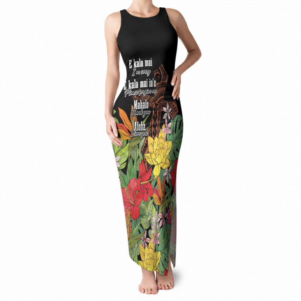 Mahalo Hawaii Ho'oponopono Pule Tank Maxi Dress Polynesian Pattern Cross LT7 Women Black - Polynesian Pride