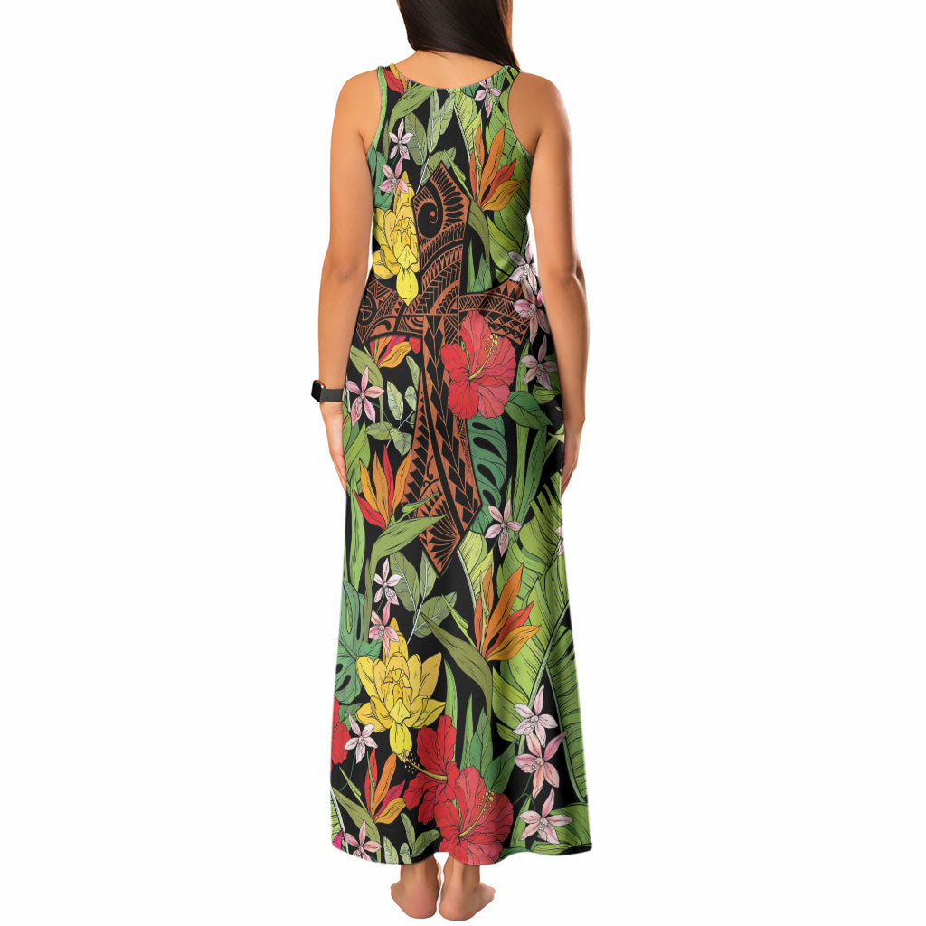 Mahalo Hawaii Ho'oponopono Pule Tank Maxi Dress Polynesian Pattern Cross LT7 - Polynesian Pride
