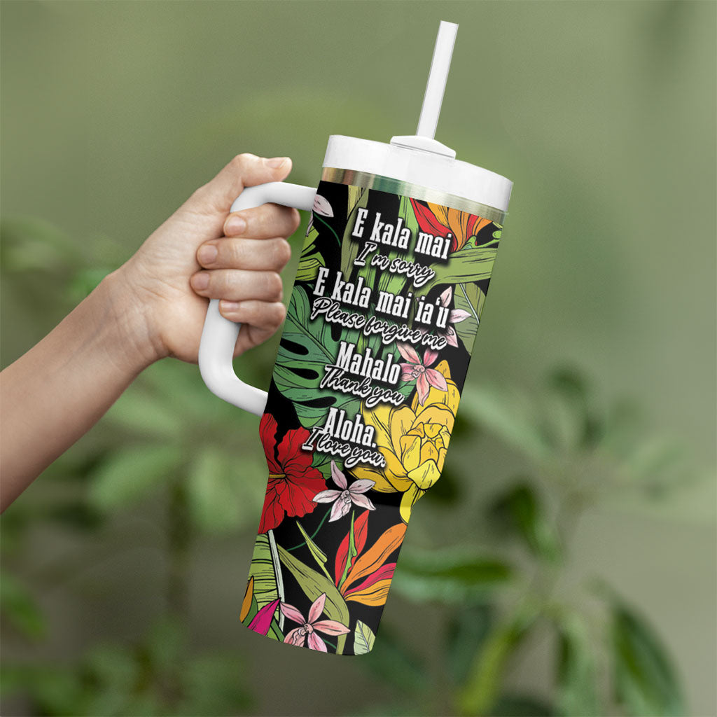 Mahalo Hawaii Ho'oponopono Pule Tumbler With Handle Polynesian Pattern Cross LT7 - Polynesian Pride