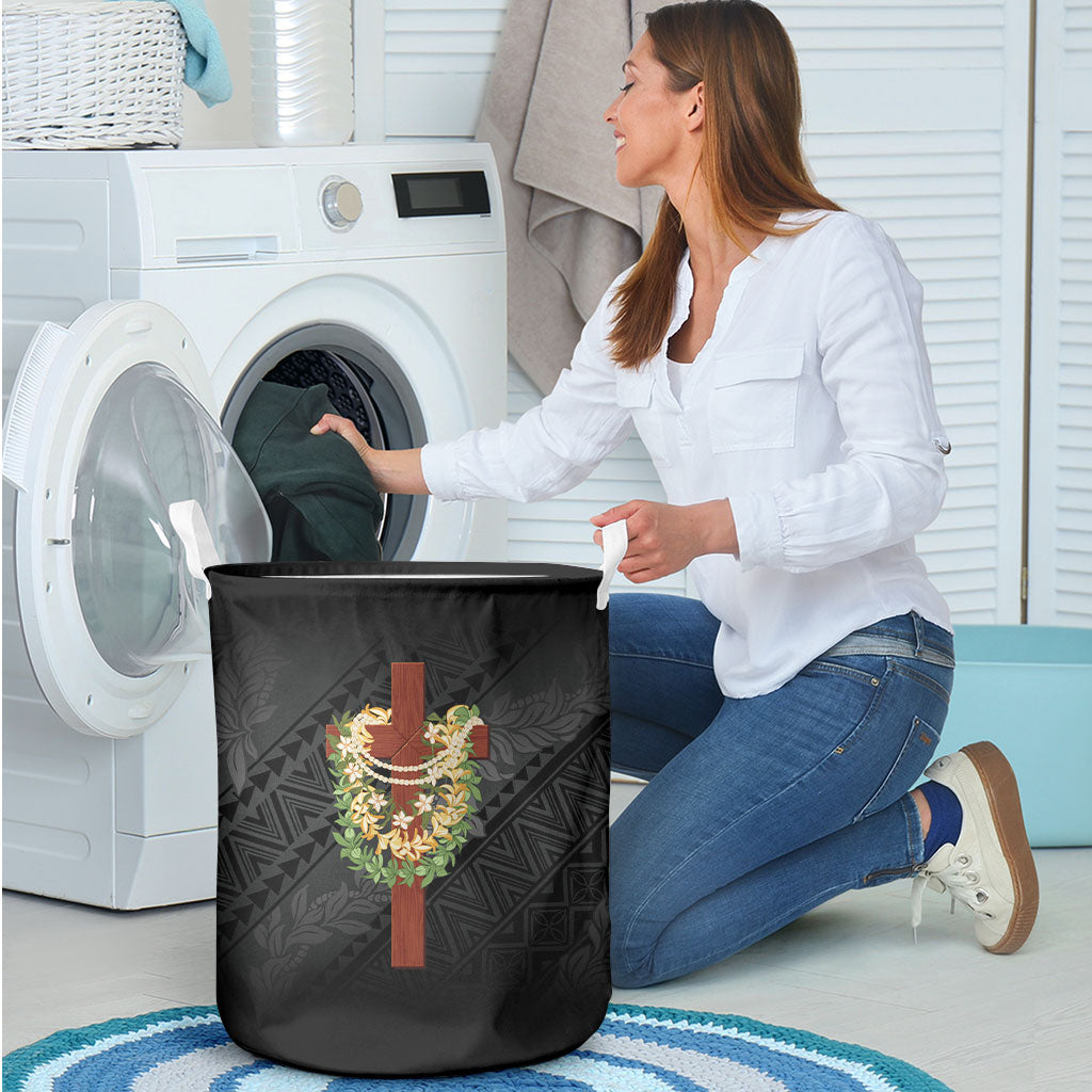 Hawaii Ka Pule a ka Haku Memorial Laundry Basket Flower Lei Cross - Black LT7 - Polynesian Pride