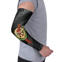 Hawaii Ka Pule a ka Haku Memorial Arm Sleeves Flower Lei Cross - Black LT7 - Polynesian Pride