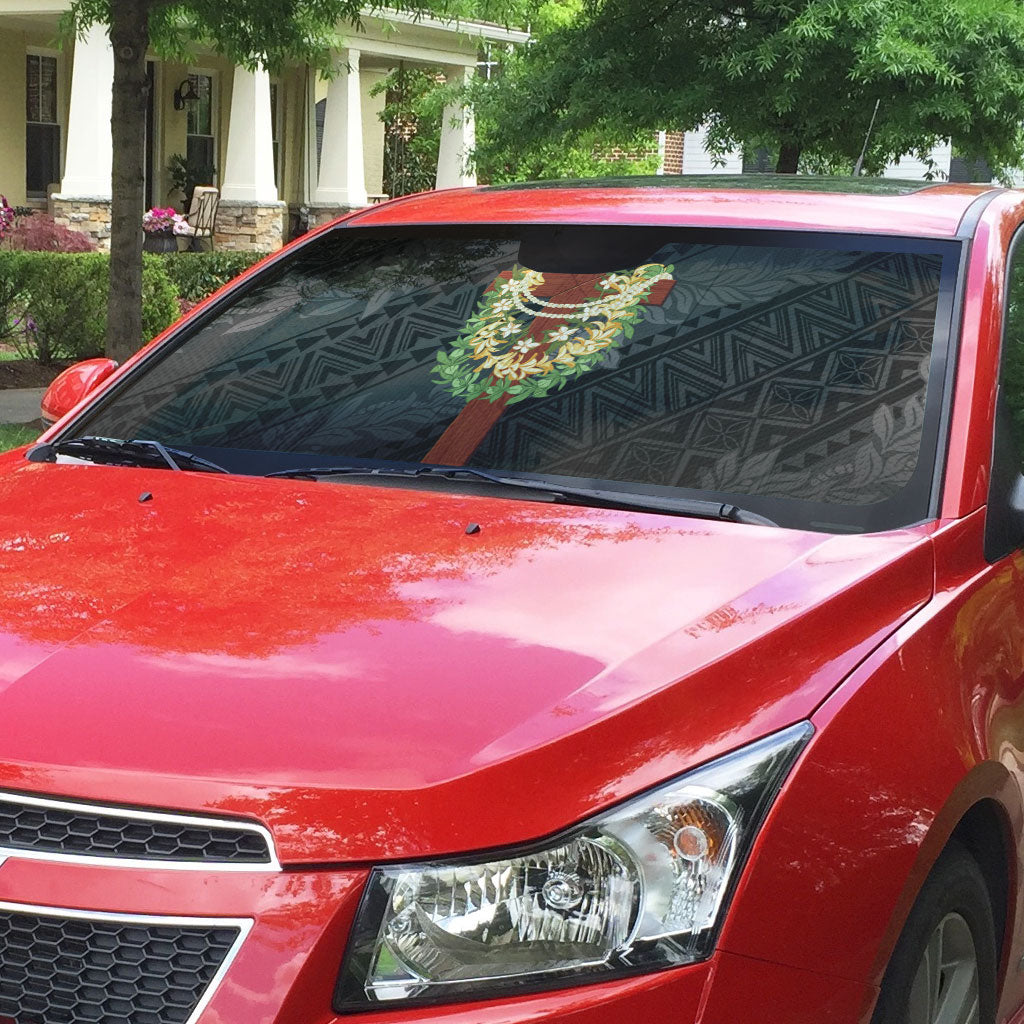Hawaii Ka Pule a ka Haku Memorial Auto Sun Shade Flower Lei Cross - Black LT7 - Polynesian Pride