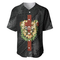Hawaii Ka Pule a ka Haku Memorial Baseball Jersey Flower Lei Cross - Black LT7 Black - Polynesian Pride