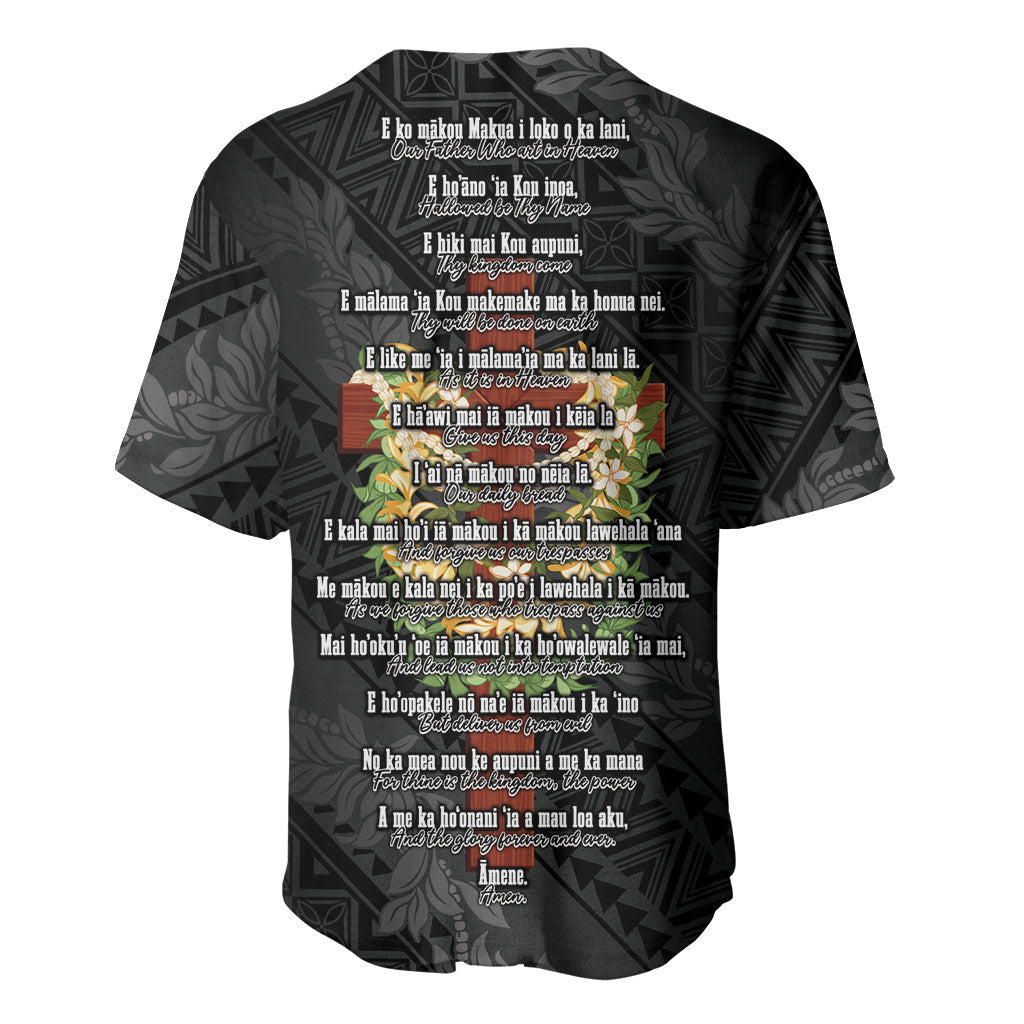 Hawaii Ka Pule a ka Haku Memorial Baseball Jersey Flower Lei Cross - Black LT7 - Polynesian Pride
